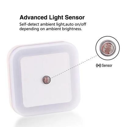 Mini Wireless Sensor LED Night Light - EU/US Plug, Square Design for Baby, Children, Living Room, Bedroom, Corridor