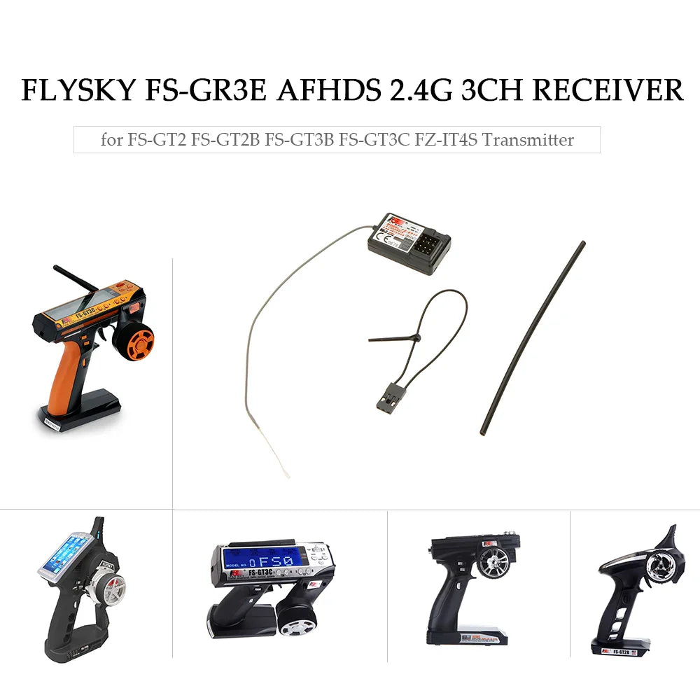Flysky FS-GR3E 3-Channel 2.4G Receiver for RC Car, Truck, Boat – Upgrade for GT3B/GT3C Transmitter, Failsafe Included (1/2/4pcs)
