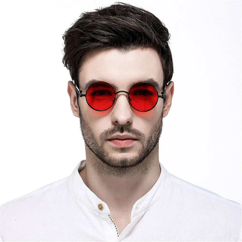 VIVIBEE Vintage Steampunk Red Sunglasses — 2025 Round Punk Alloy Metal Retro Goggles for Men & Women, Gothic Style Shades