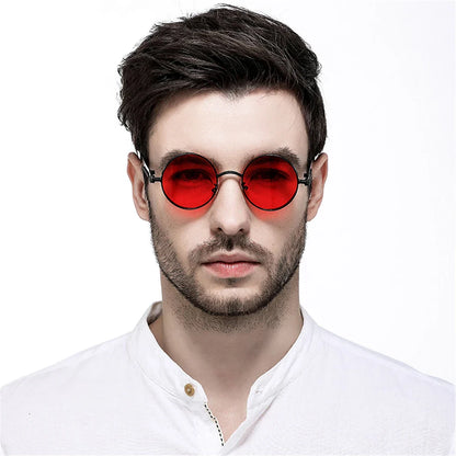 VIVIBEE Vintage Steampunk Red Sunglasses — 2025 Round Punk Alloy Metal Retro Goggles for Men & Women, Gothic Style Shades