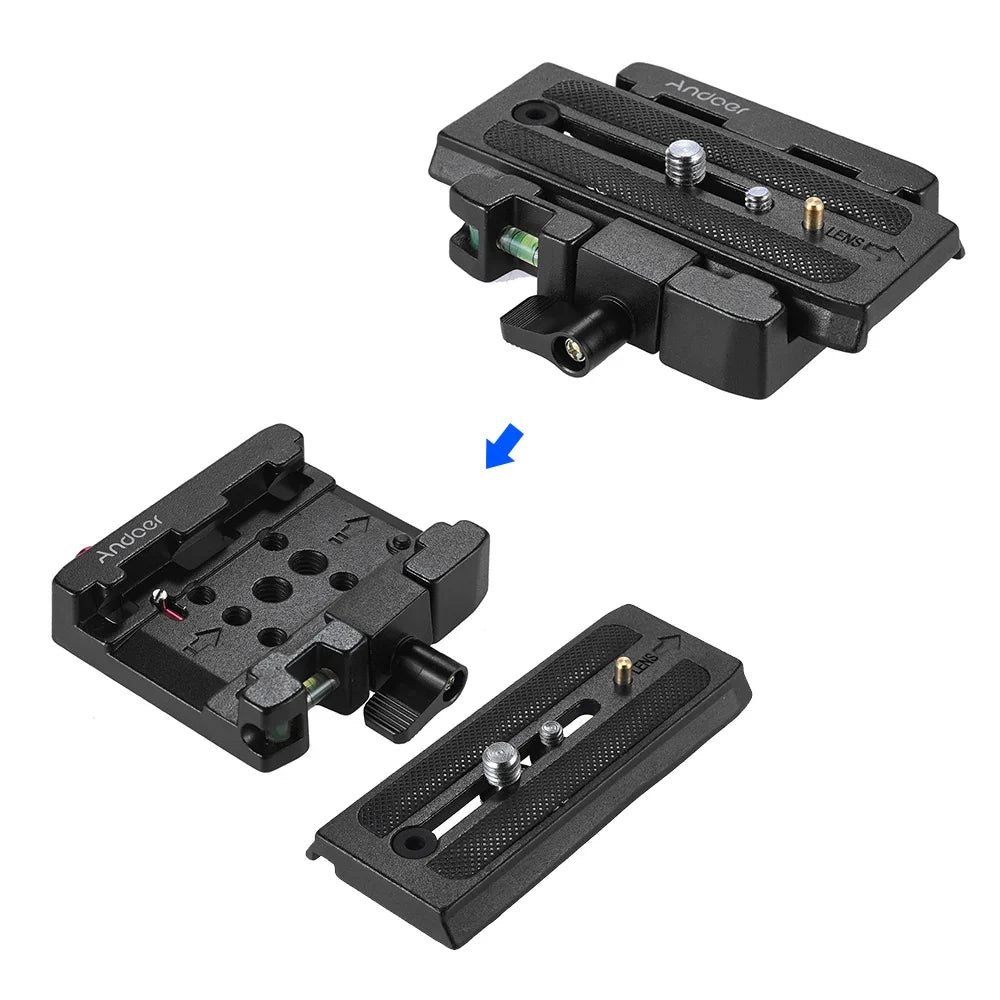 Andoer Video Camera Tripod Quick Release Clamp Adapter – with Plate for Manfrotto 501, 500AH, 701HDV, 503HDV, Q5 Head