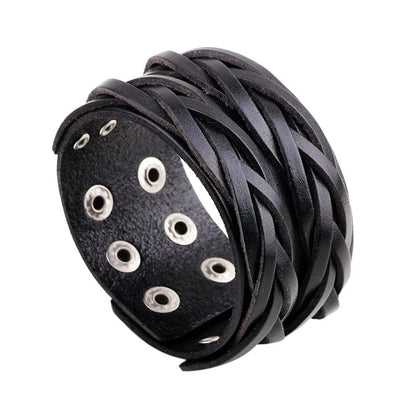 Modyle Vintage Punk Retro Multilayer Leather Bracelet – Handmade Braided Rope Wrap Bangle for Men