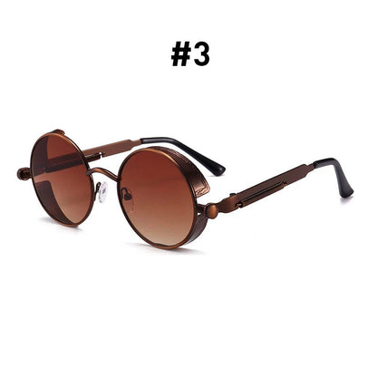 VIVIBEE Vintage Steampunk Red Sunglasses — 2025 Round Punk Alloy Metal Retro Goggles for Men & Women, Gothic Style Shades