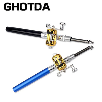 Portable Pocket Telescopic Mini Fishing Pole - Pen Shape Folded Fishing Rod with Reel Wheel