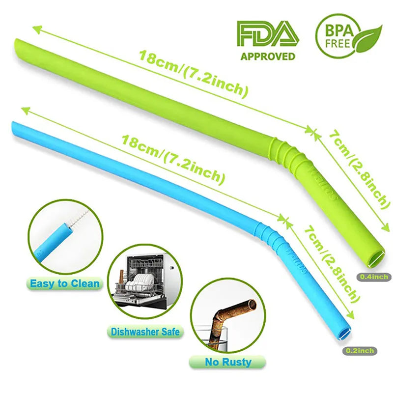 WALFOS 5-Piece Reusable Silicone Straws Set - Extra Long, Flexible Straws for Bar Accessories
