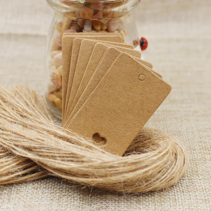 100pcs Black & Kraft Paper Gift Tags – 5×3cm Rectangular Heart Hollow Labels with 100 Hemp Strings for Hand Drawn or DIY Gift Tags