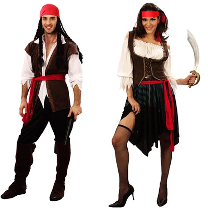 Pirates of the Caribbean Cosplay Costume – Adult Captain Jack Sparrow Outfit for Men & Women, Halloween Party