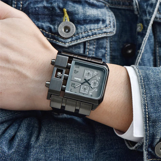 Oulm 3364 Men’s Square Watch — Large Dial Casual Leather Strap Quartz Sport Wristwatch