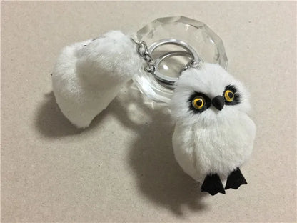 Cute Tiny Plush Faux Rabbit Fur Owl Keychain – Mini Animal Bag & Car Trinket Jewelry Gift for Women & Girls