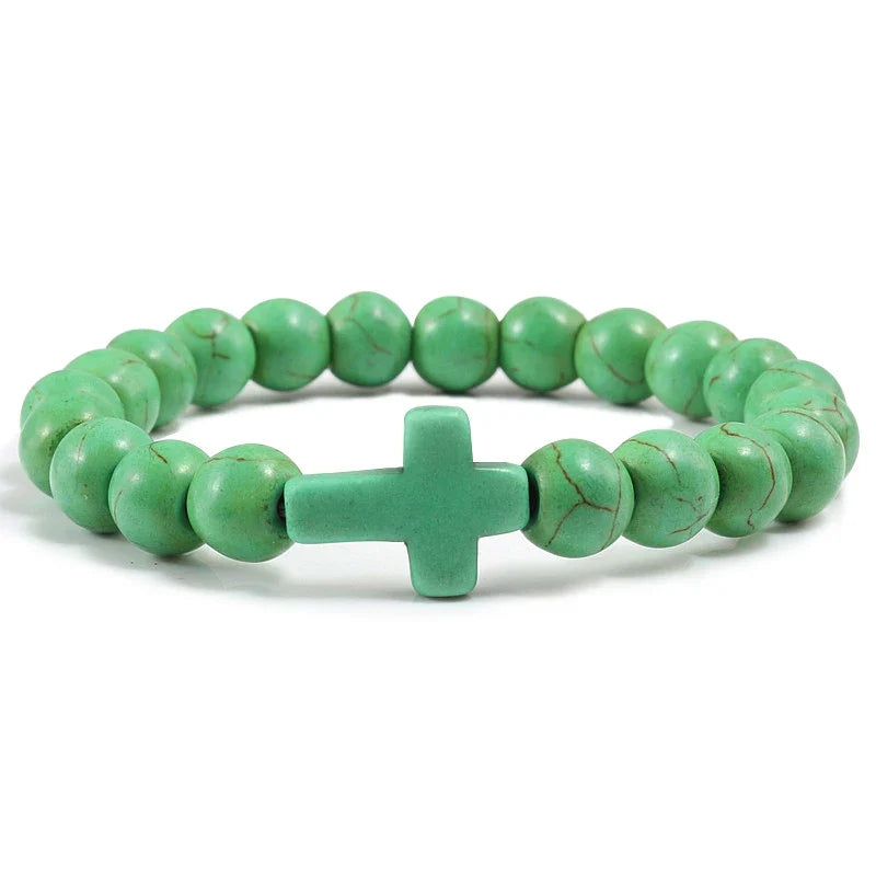 Natural Stone Cross Bracelet - Black Lava Matte Beaded Jewelry for Men & Women Prayer, Fitness & Gift