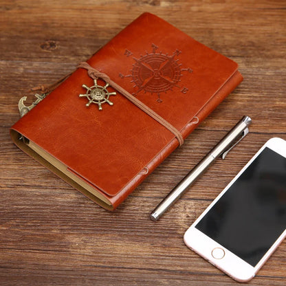Retro PU Leather Spiral Notebook – Vintage Pirate Anchor Refillable Diary Journal for Travelers