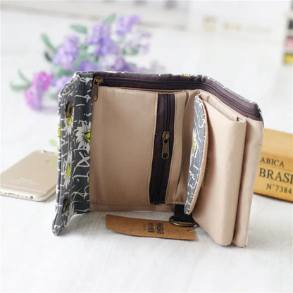 Women’s Canvas Cartoon Card Wallet – Foldable Key Organizer & Coin Purse, Small Pouch Money Bag for Girls 2024