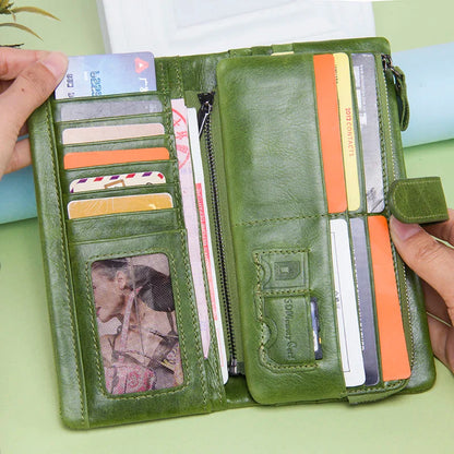 Women's Genuine Leather Long Wallet – Fashion Clutch with Coin Purse, Card Holder & Phone Pocket by Contact's