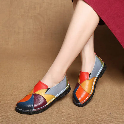 WOIZGIC Women’s Genuine Leather Loafers – Colorful Non-Slip Moccasin Flats Plus Size 42