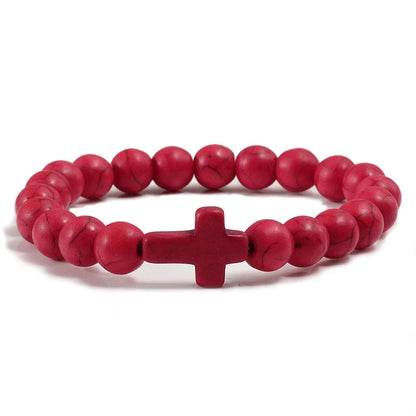 Natural Stone Cross Bracelet - Black Lava Matte Beaded Jewelry for Men & Women Prayer, Fitness & Gift