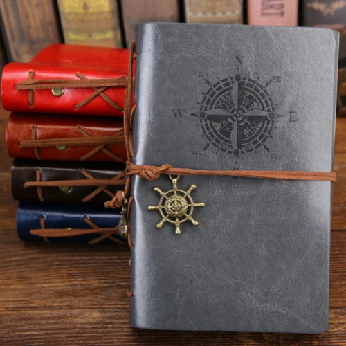 Retro PU Leather Spiral Notebook – Vintage Pirate Anchor Refillable Diary Journal for Travelers