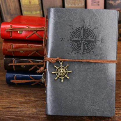 Retro PU Leather Spiral Notebook – Vintage Pirate Anchor Refillable Diary Journal for Travelers