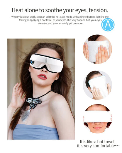 Eye Massage Instrument - Vibration, Airbag Pressure & Hot Compress Eye Massager with Bluetooth Music, Foldable for Fatigue Relief
