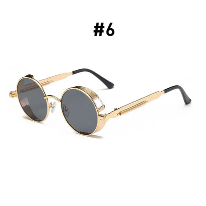VIVIBEE Vintage Steampunk Red Sunglasses — 2025 Round Punk Alloy Metal Retro Goggles for Men & Women, Gothic Style Shades