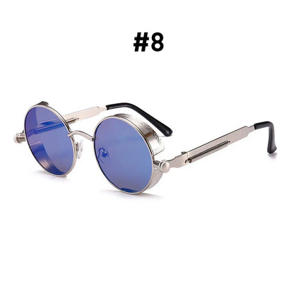 VIVIBEE Vintage Steampunk Red Sunglasses — 2025 Round Punk Alloy Metal Retro Goggles for Men & Women, Gothic Style Shades