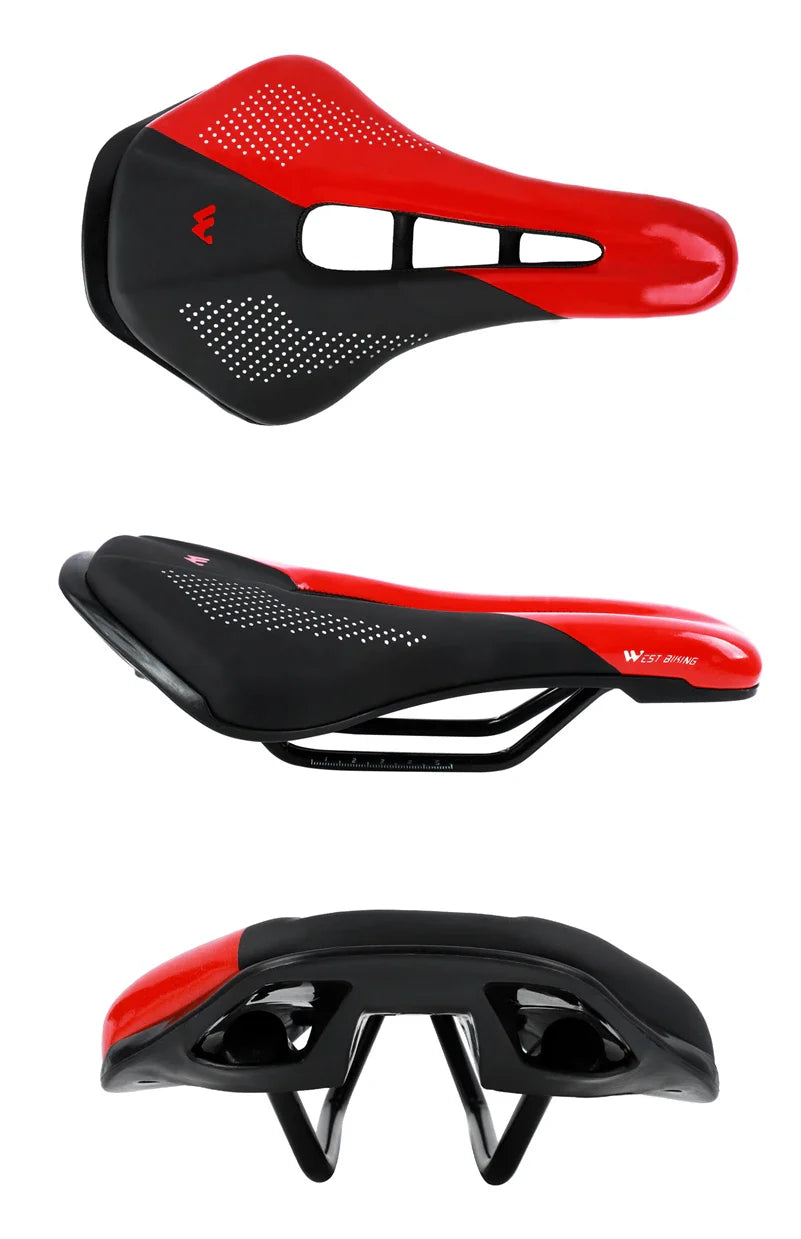 WEST BIKING Bicycle Saddle — Comfortable Hollow PU Leather Bike Seat | Wear-Resistant Road Cycling Cushion