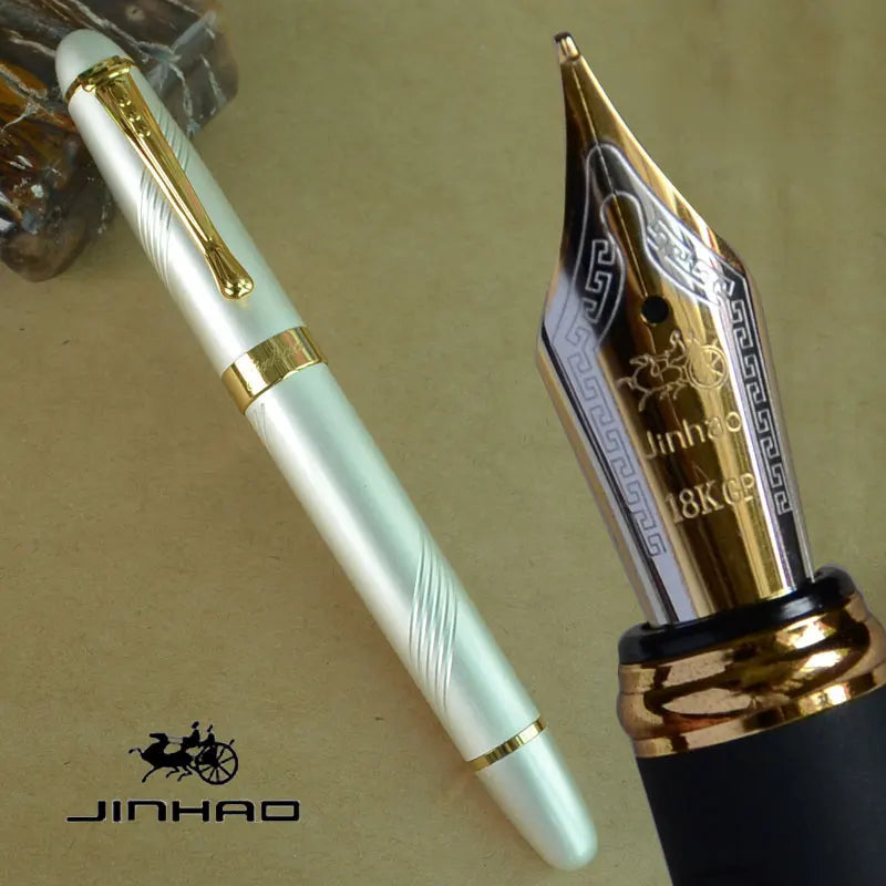 IRAURITA JINHAO X450 Fountain Pen – Dark Green & Golden, 18KGP 0.7mm Broad Nib, Full Metal, 21 Colors with Ink