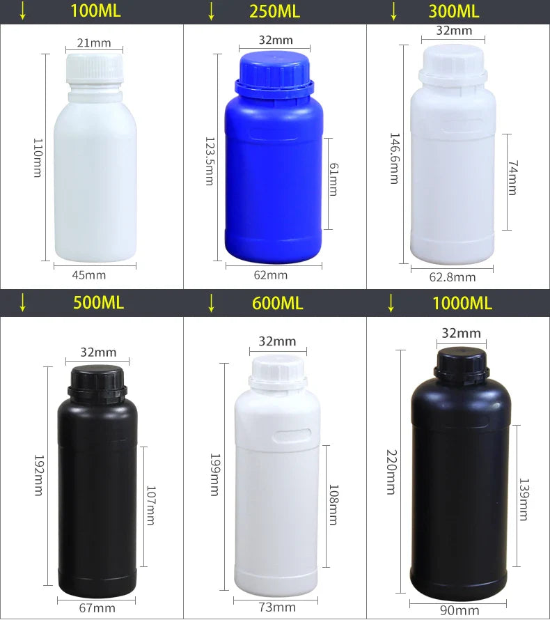 1000mL HDPE Refillable Plastic Bottle with Lid — Food Grade, Leakproof Container for Liquids, Agriculture & Pesticides, 1PCS