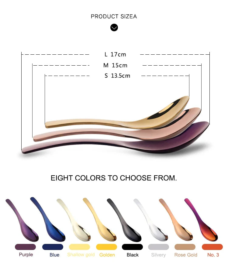High-Quality 304 Stainless Steel Spoon Set – 3 Sizes, Gold Finish for Rice, Soup, Kids, Ice Cream & Dessert Kitchen Tableware