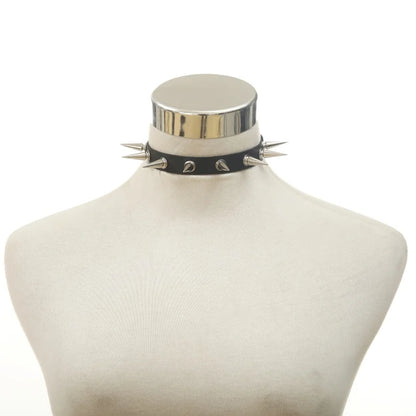 Black Spike Choker Necklace – Rivet Studded Punk Rock Faux Leather Goth Collar for Women & Girls, Harajuku Costume Jewelry
