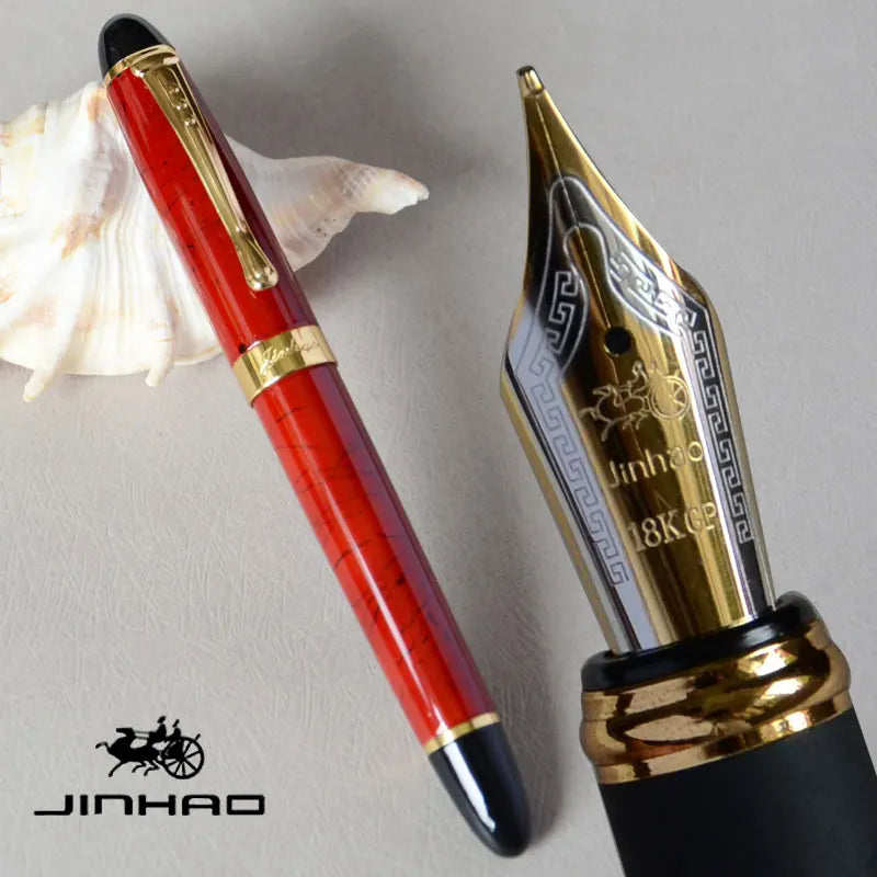 IRAURITA JINHAO X450 Fountain Pen – Dark Green & Golden, 18KGP 0.7mm Broad Nib, Full Metal, 21 Colors with Ink