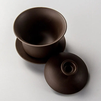 Purple Clay Gaiwan Tea Set - Elegant Teaware Lidded Bowl Cup and Saucer for Traditional Tea Brewing