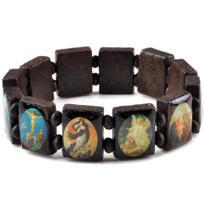 Saints Jesus Wooden Catholic Bracelet – Unisex Religious Prayer Charm Jewelry, Fashion Wood Bead Wristband (7 Colors)