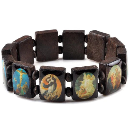 Saints Jesus Wooden Catholic Bracelet – Unisex Religious Prayer Charm Jewelry, Fashion Wood Bead Wristband (7 Colors)