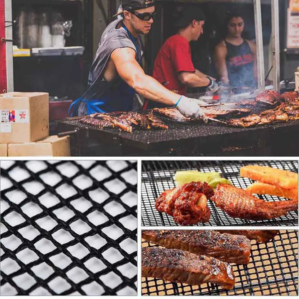 3-Pack Non-Stick Perforated BBQ Grill Mesh Mats — Reusable Heat-Resistant Oven & Baking Sheets for Outdoor Grilling