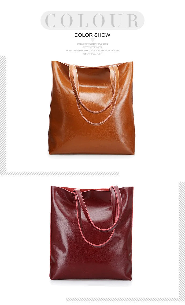 2023 Genuine Cow Leather Women’s Handbag – Large Vintage Office Tote Shoulder Bag for Ladies