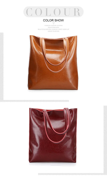 2023 Genuine Cow Leather Women’s Handbag – Large Vintage Office Tote Shoulder Bag for Ladies