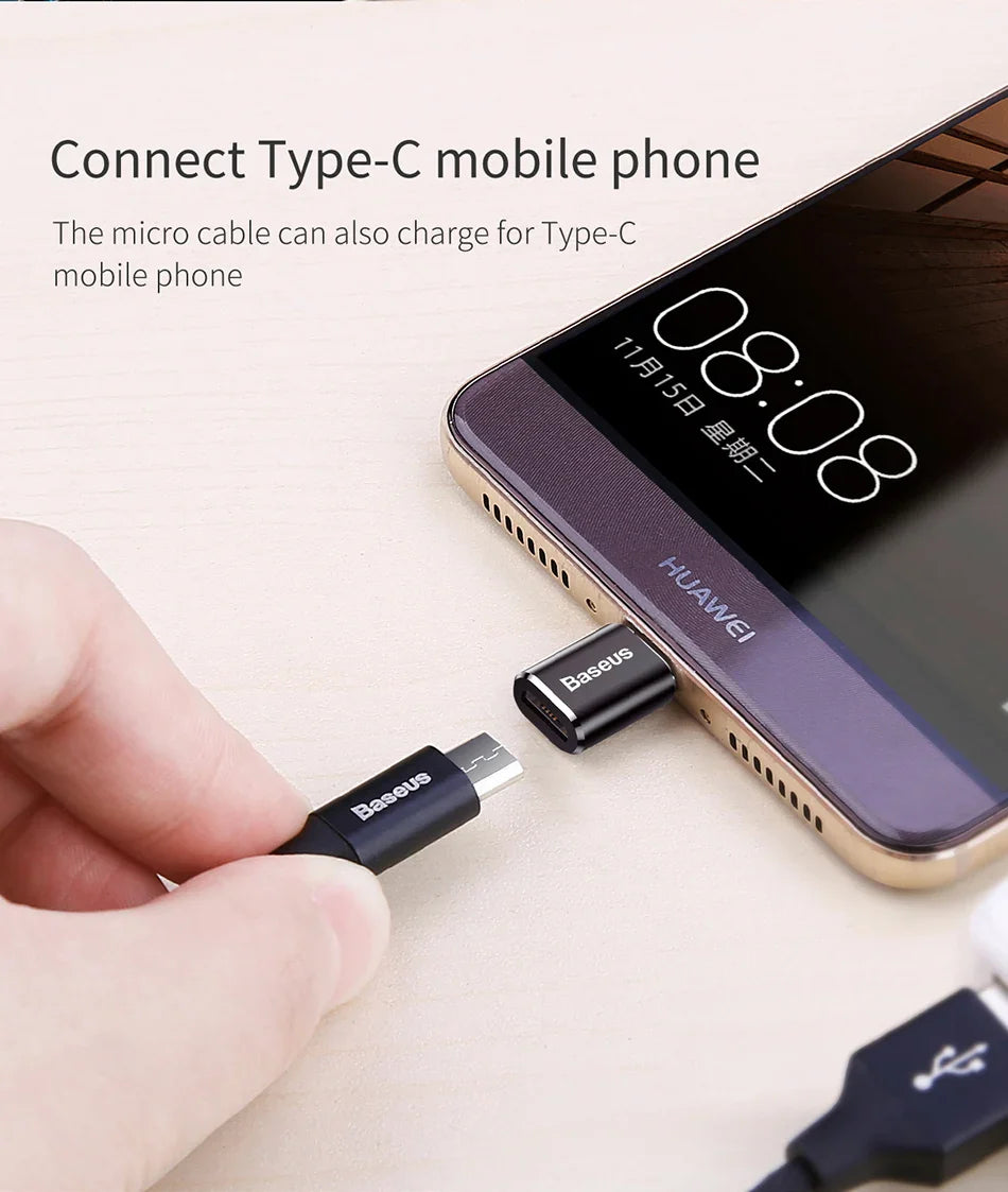 Baseus USB to Type-C OTG Adapter – USB-C Male to Micro USB Female Converter for MacBook, Samsung S20, USBC OTG Connector