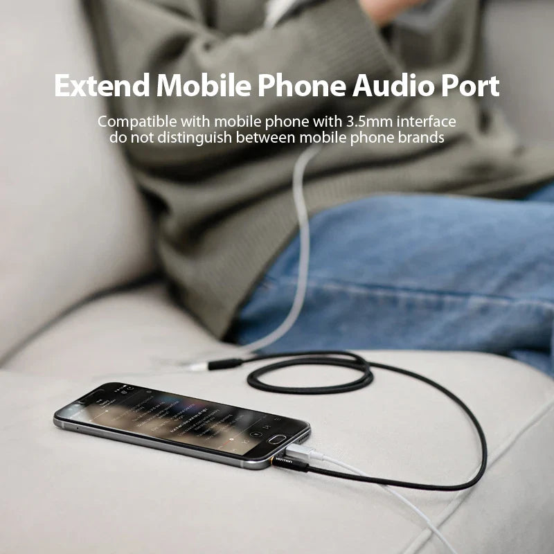 Vention 3.5mm AUX Extension Cable – Jack Audio Cord for Car, Laptop, TV, Xiaomi & Huawei | Stereo Headphone & Speaker Connector