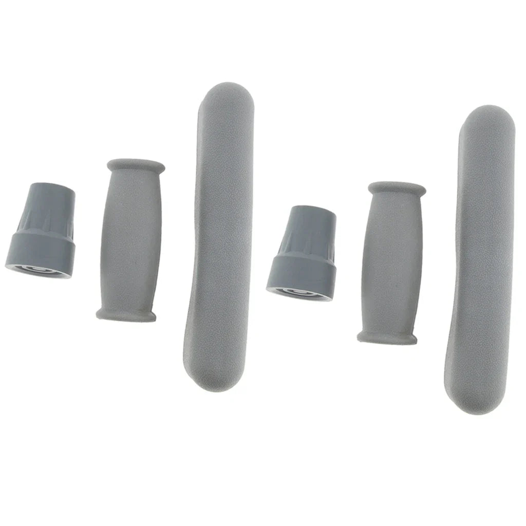 2-Piece Crutch Accessory Kit — Gray Rubber Crutch Pads, Handle Grip Covers & Tip Covers Replacement Parts