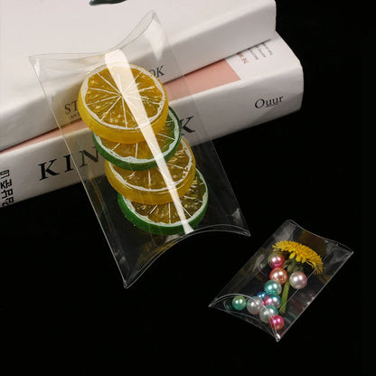 50pcs Pillow-Shaped Candy Boxes – Clear PVC Sweet Gift Packaging for Wedding Party Favors