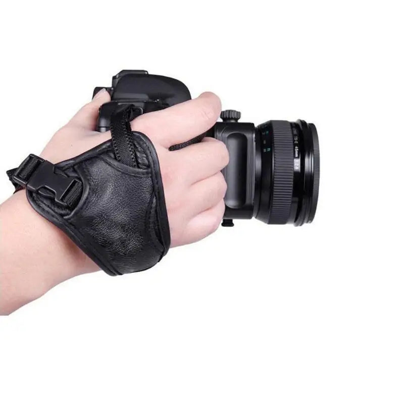 Professional PU Leather Camera Hand Grip Wrist Strap with Screw Hole for Canon Nikon SLR — Black