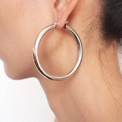 MANILAI Wide Stainless Steel Tube Hoop Earrings — 55mm Punk Statement Earrings for Women, Fashion Jewelry Brincos