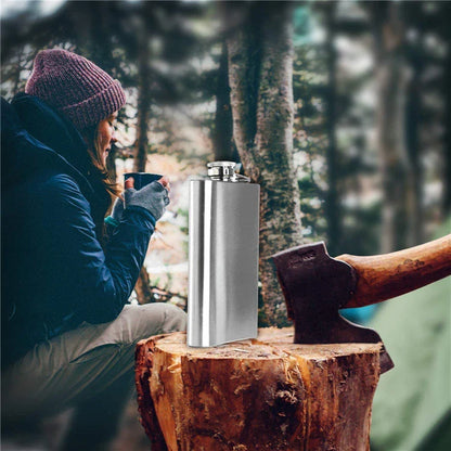 LMETJMA Stainless Steel Hip Flask with Funnel – 1-10oz Pocket Flask for Alcohol, Whiskey, Screw Cap (KC0139)