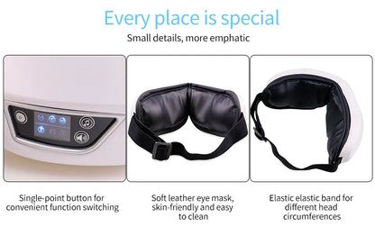 Eye Massage Instrument - Vibration, Airbag Pressure & Hot Compress Eye Massager with Bluetooth Music, Foldable for Fatigue Relief