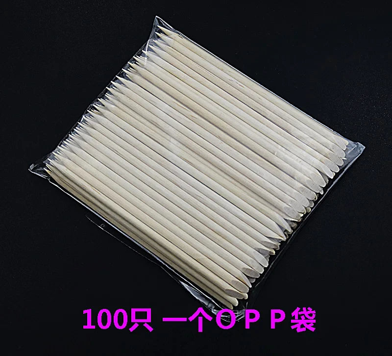 100/500PCS Nail Orange Wood Sticks - Double Head Cuticle Pusher & Remover for Manicure, Pedicure, and Rhinestone Picking
