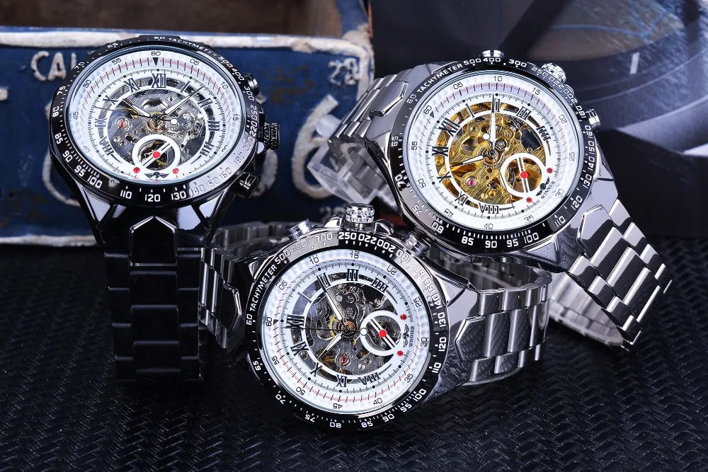 Winner Men's Luxury Mechanical Watch – Sport Design Bezel, Automatic Skeleton Dial, Fashion Montre Homme