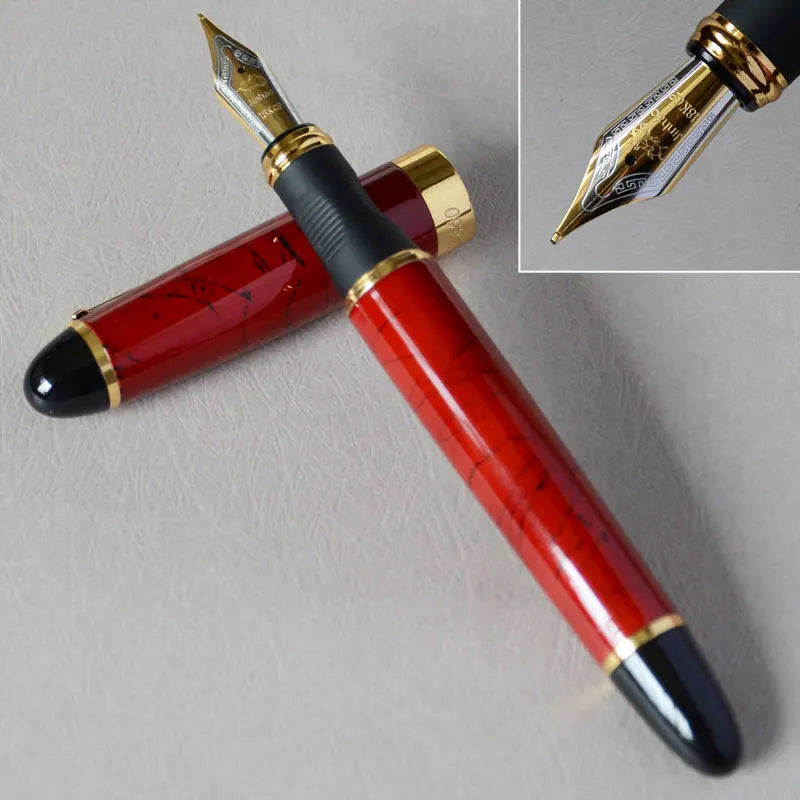 Iraurita Jinhao X450 Fountain Pen – 0.7mm Broad Nib, Dark Green & Gold, Full Metal, 21 Color Options with Ink