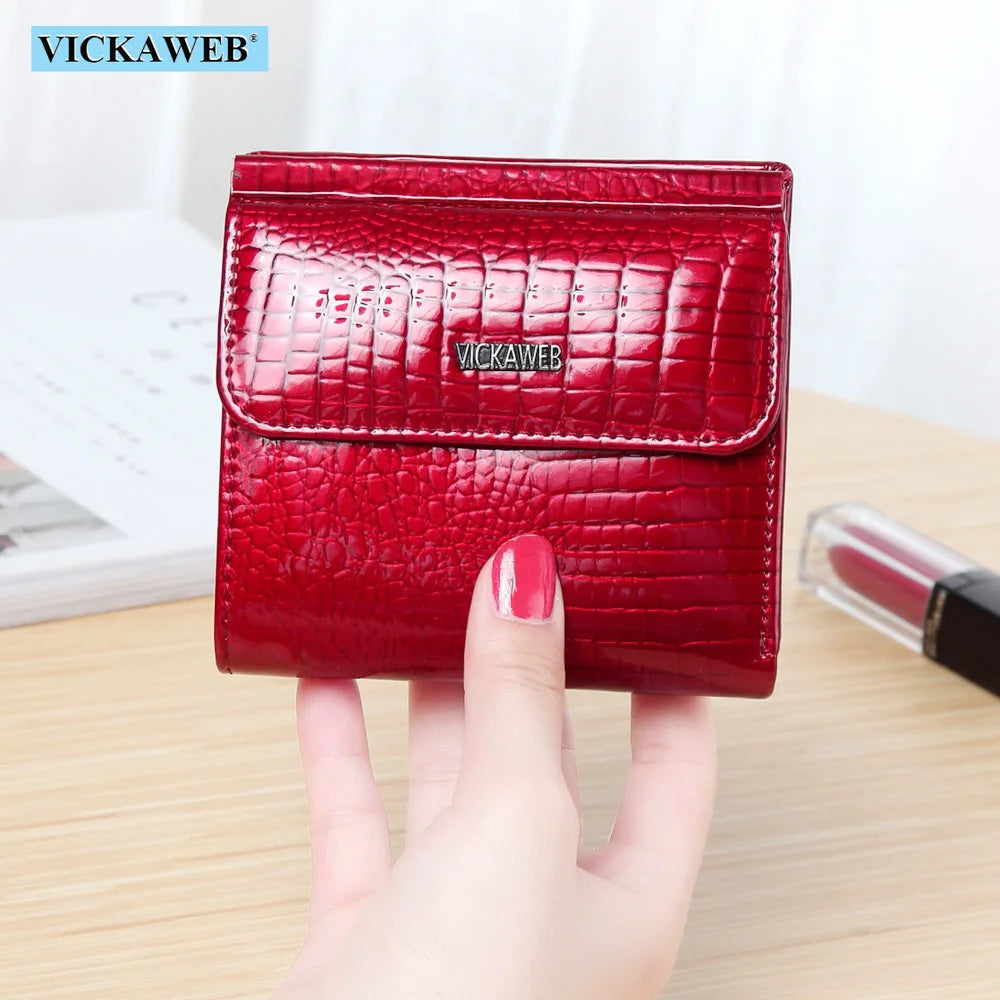 VICKAWEB Mini Women’s Wallet — Genuine Leather Alligator Hasp Short Purse, Fashion Small Wallet for Women 209