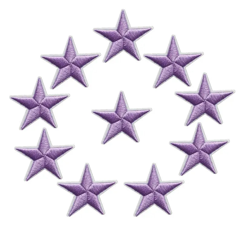 10pcs Star Embroidered Iron-On Patches – Gold Silver Red Blue Pink DIY Applique Badges for Clothes & Craft Decoration