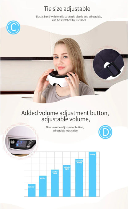 Eye Massage Instrument - Vibration, Airbag Pressure & Hot Compress Eye Massager with Bluetooth Music, Foldable for Fatigue Relief